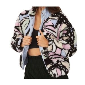 Free People Rocky Ridge Butterfly Print Fleece Jacket, Pink/Blue, Size XS, NWT